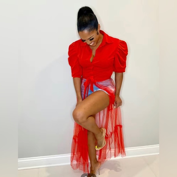 Sexy Short Sleeve Turn Down Collar Tie Mesh Dress - Picture 6 of 13